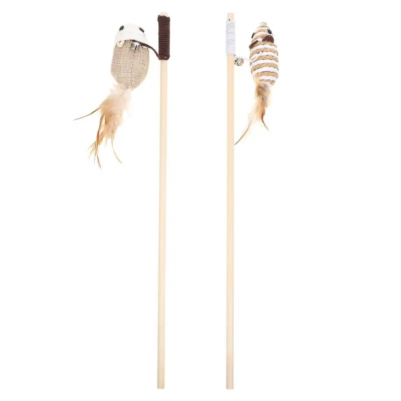 2pcs Mouse Shape Interactive Cat Teaser Wand Exerciser Plaything Teasing Stick