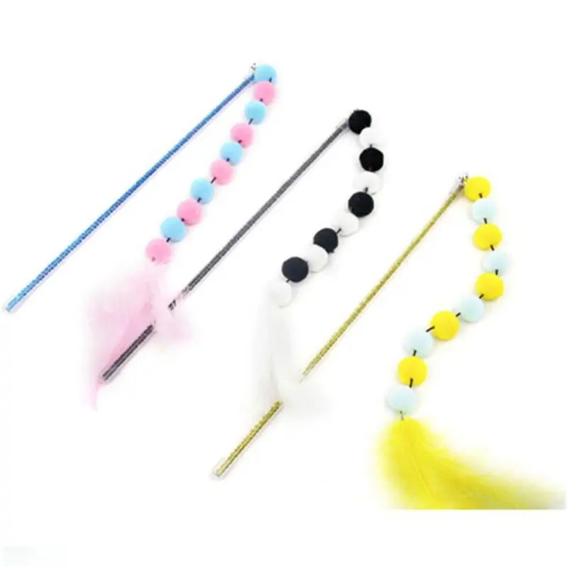 4Pcs Furry Ball Cat Play Stick Cat Supplies Plush Interactive Toy Size 4