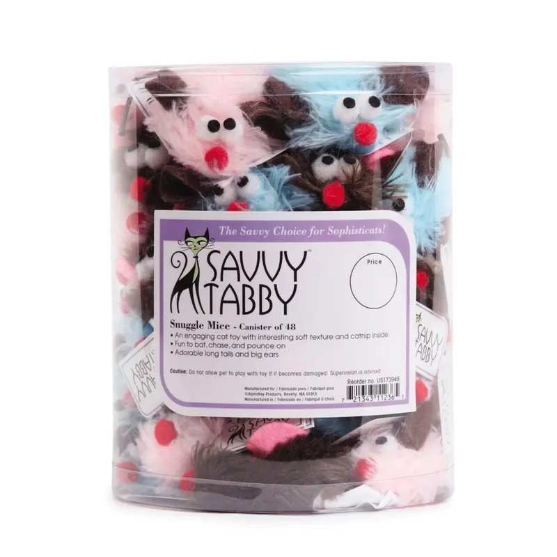 Savvy Tabby Polyester/Felt Snuggle Mice Cat Toys Canister 48-Pack Size 48