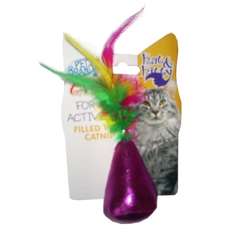 Pet Brands Pear Shaped Catnip Toy With Feathers Tickle Fun Colourful Cat Pets