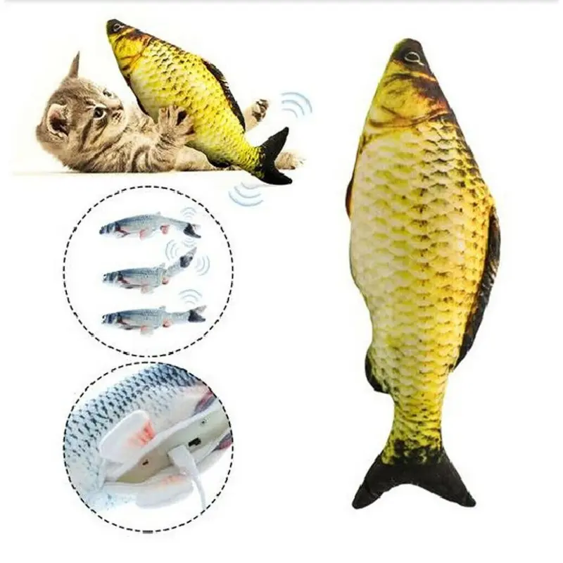Grass carp Electric Wagging Moving Cat Fish USB Interactive Pet Toy Plush Fish