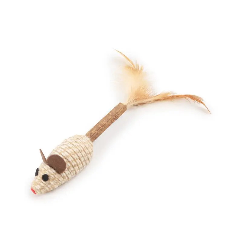 (Mouse) Rope Simulation Hemp Ball Mouse Chewable Cat Toy With Feather Indoor Play For