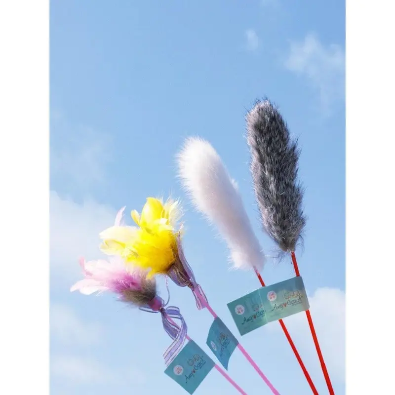 Amy&Carol Coral Amy& Feather / Rabbit Fur Cat Teaser | Style: Feather Random Colour