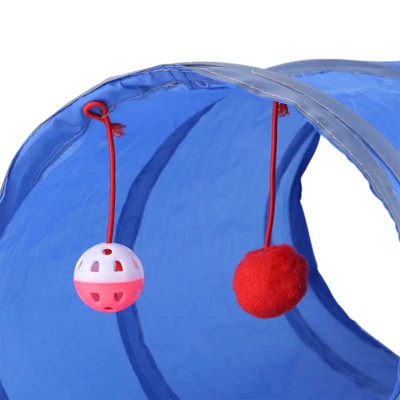 Blue Cat Tunnel Toy Kitten Playing Tube Pet Toys With Tinkle Bell & Plush BallBlue