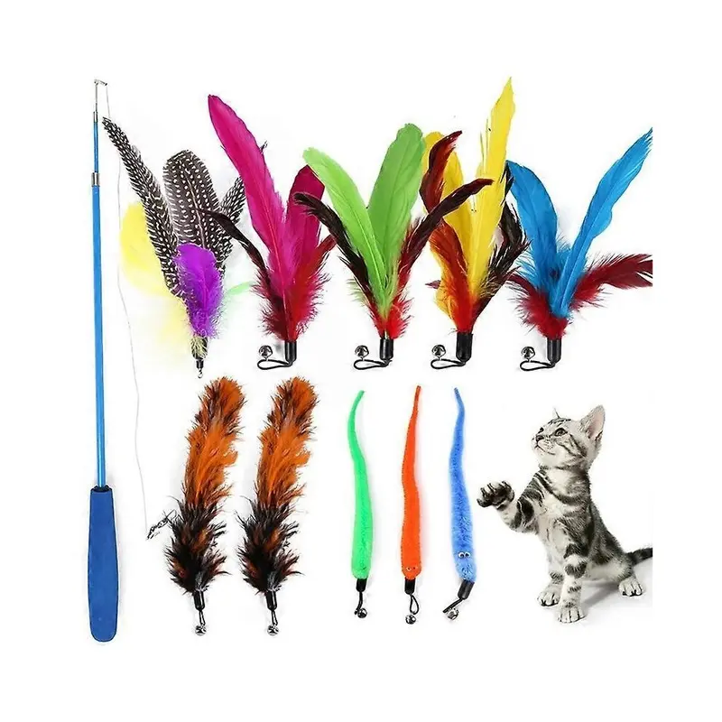 11 In 1 Feather Replacement Head Retractable Cat Teaser Stick 11In