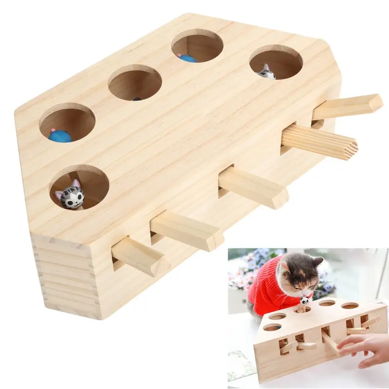 Wooden and Silicone Interactive Cat Hunt Mouse Toys Kitten Puzzle Toy Pet Toy Supply