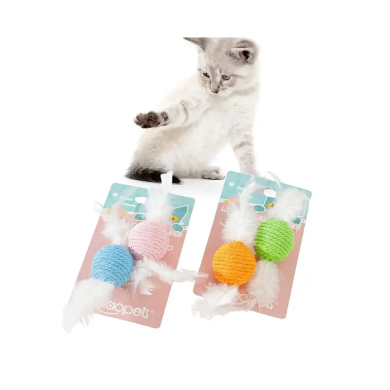 Colored Macaron Cotton Rope Cat Toys Pet Feather Woven Entertainment Toys Balls