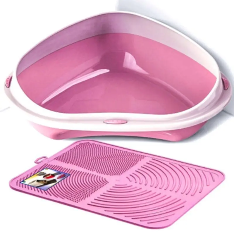 Cat Centre.direct Cat Centre Corner Jumbo Tray + Litter Tray Mat Set In Pink