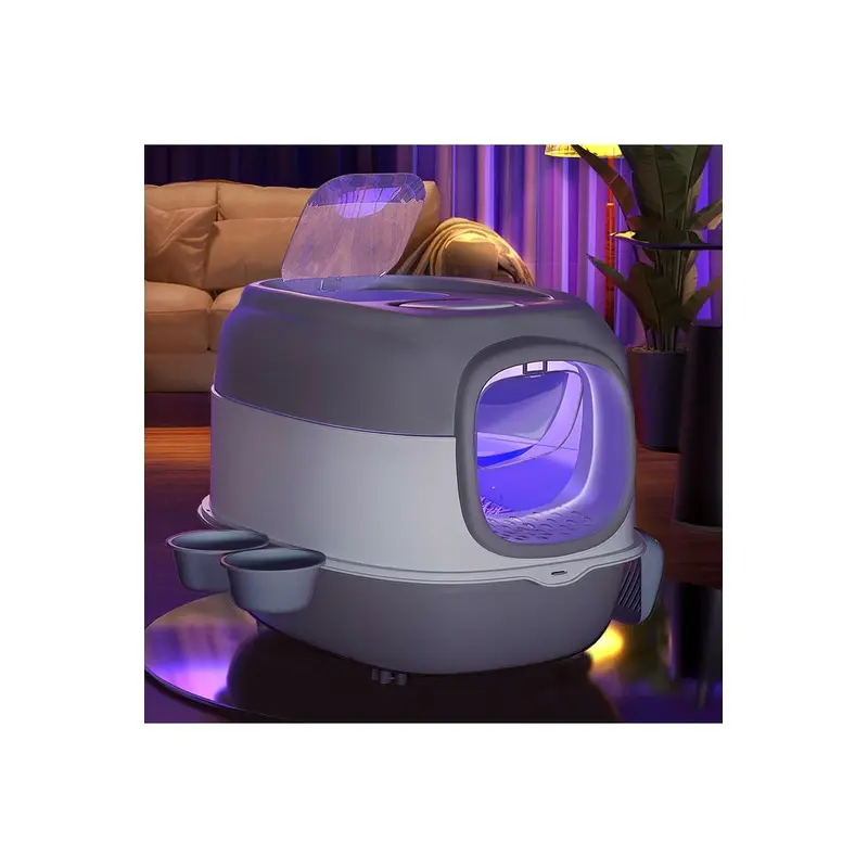 Living And Home Unisex Grey Large Enclosed Cat Litter Box With Uv Sterilizer Lamp