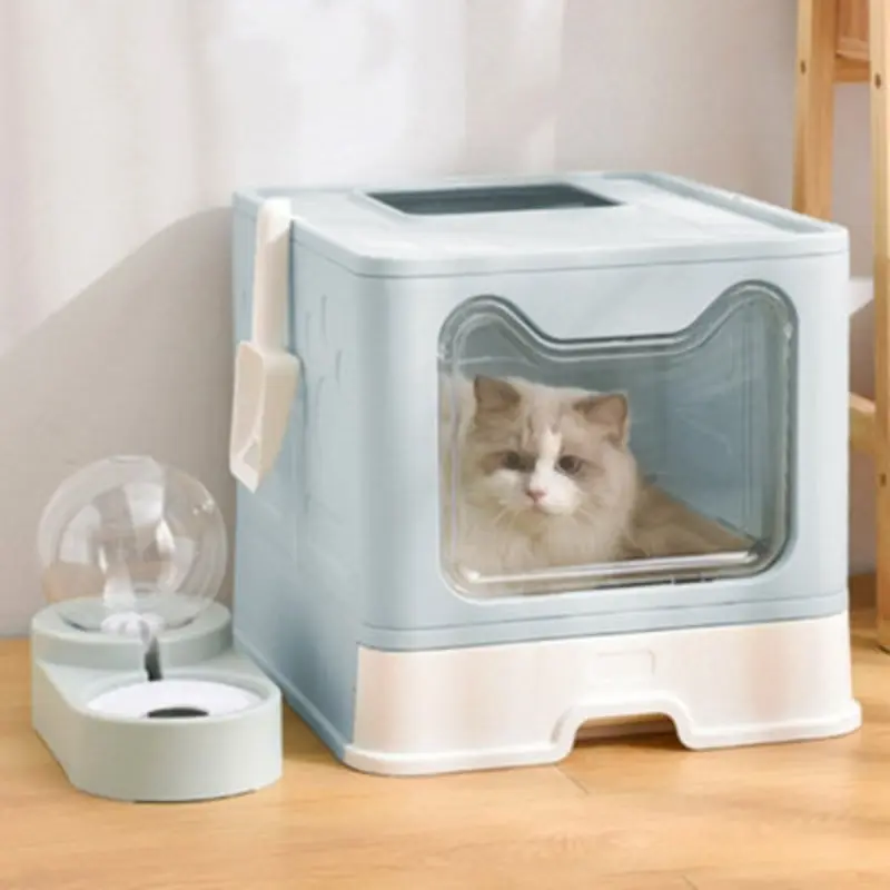 Darphe Top Exit Plastic Folding Cat Litter Box, 41Cm W X 51Cm D X 38Cm H Blue