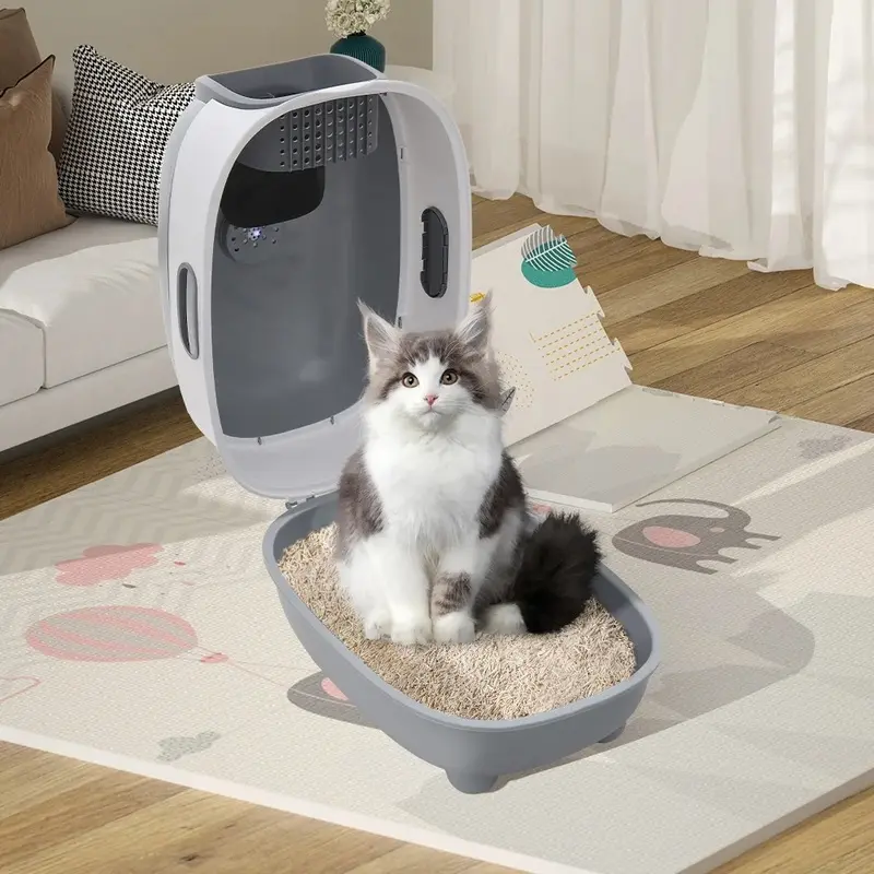 Livingandhome Hooded Cat Toilet Litter Box With Uv Sterilization Large