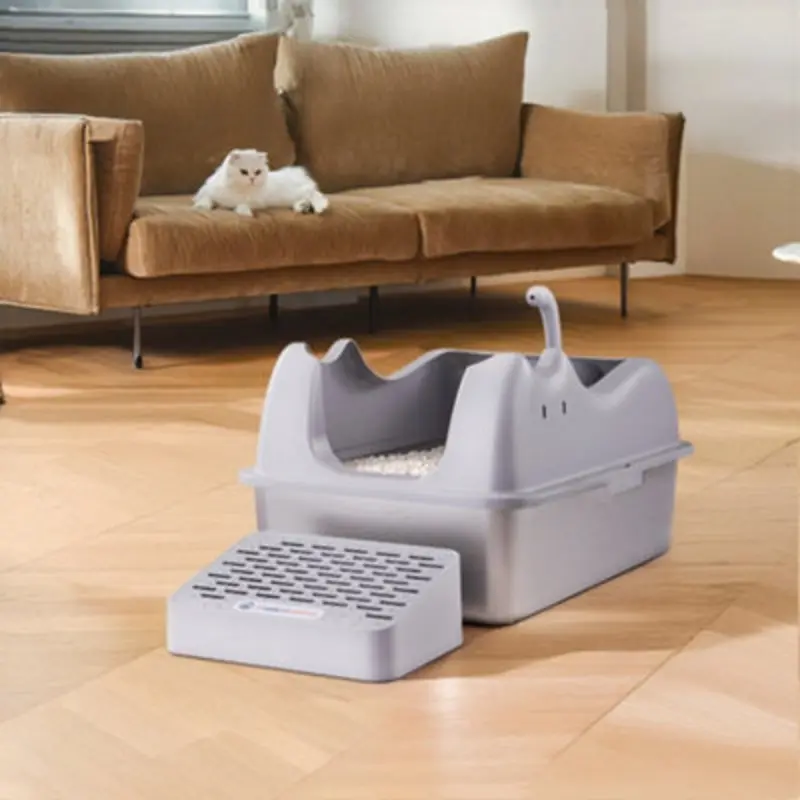 Thehotsale Grey Stainless Steel Cat Litter Box 40Cm W X 60Cm D X 30Cm H Extra Large