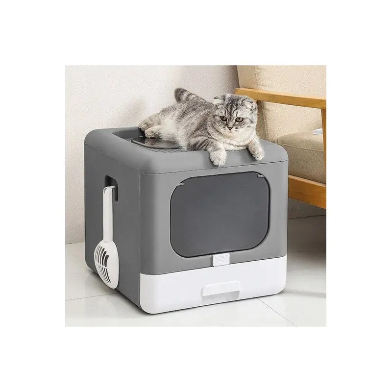 Living And Home Unisex Grey Full Enclosed Cat Toilet Litter Box In