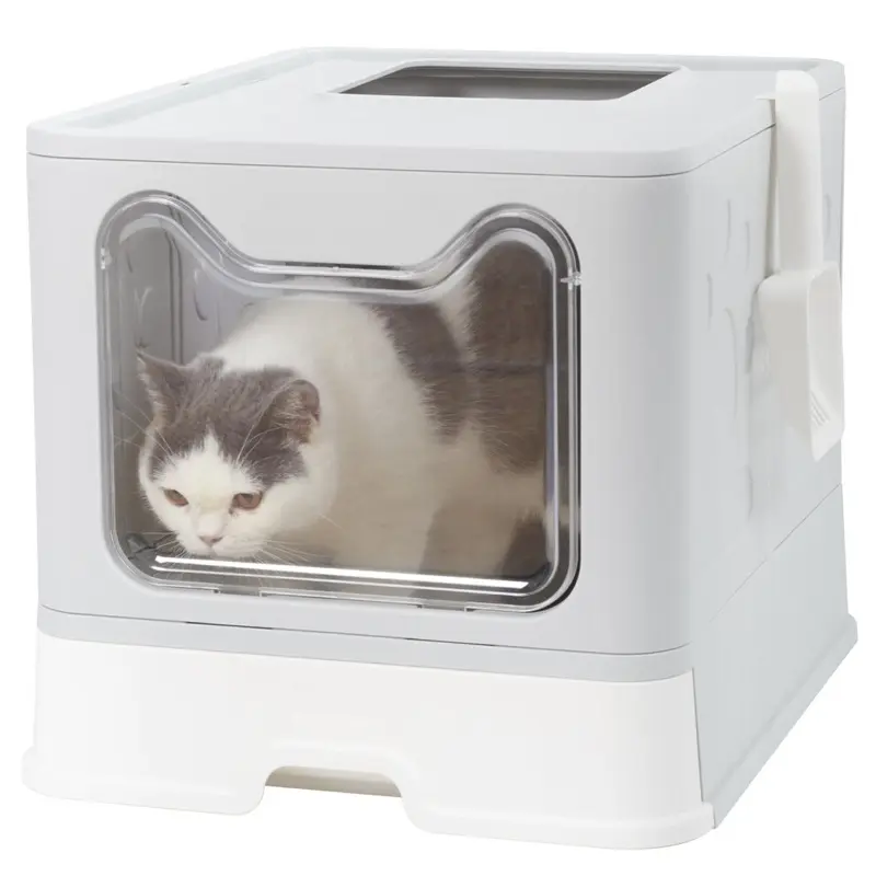 New Bingopaw Cat Litter Drawer Box Enclosed Top Or Front Entry Cat Toilet Gray Large