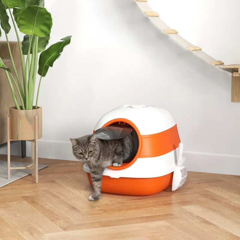 Pawhut Foldable Cat Litter Box With High Side Orange