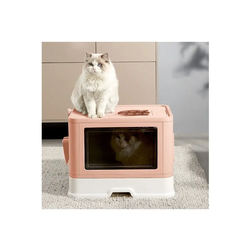Living And Home Unisex Pink Fully Enclosed Drawer Style Foldable Pet Litter Box