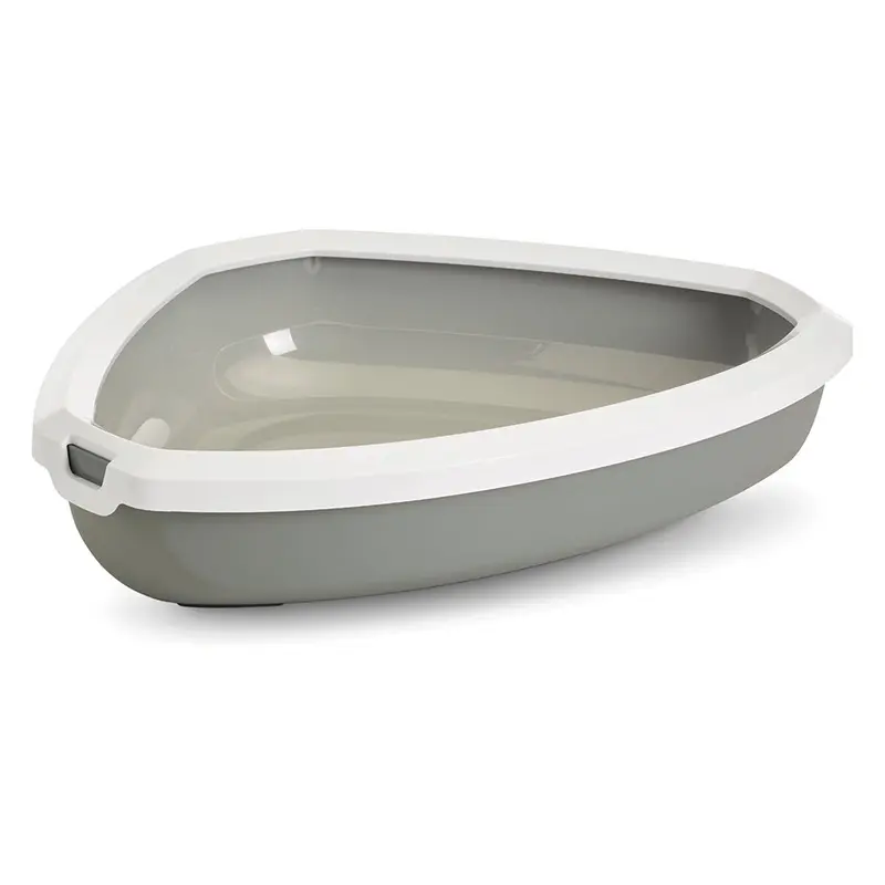 Savic Rincon Corner Litter Tray With Border - Grey/White