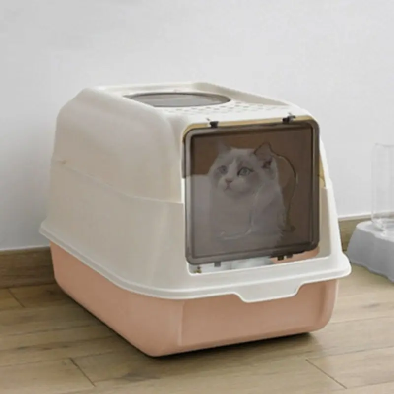 Thehotsale Orange Hooded Top Entry Cat Litter Box With Scoop Large