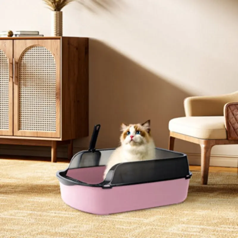 Thehotsale Pink Anti-Splashing Detachable Cat Litter Box Large