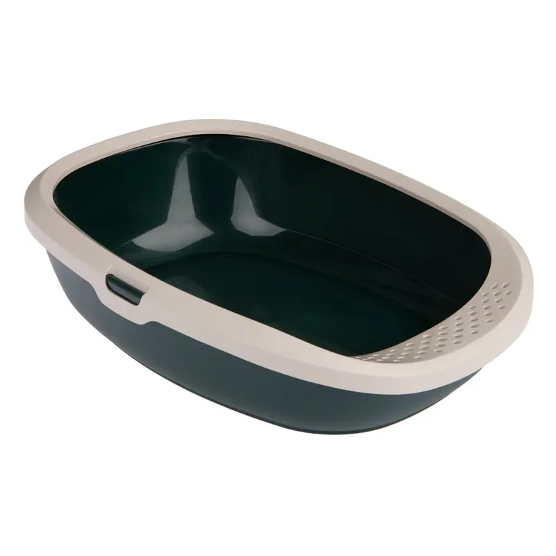 Kooa Cat Litter Tray - 100% Recycled Plastic - Dark Green / Beige
