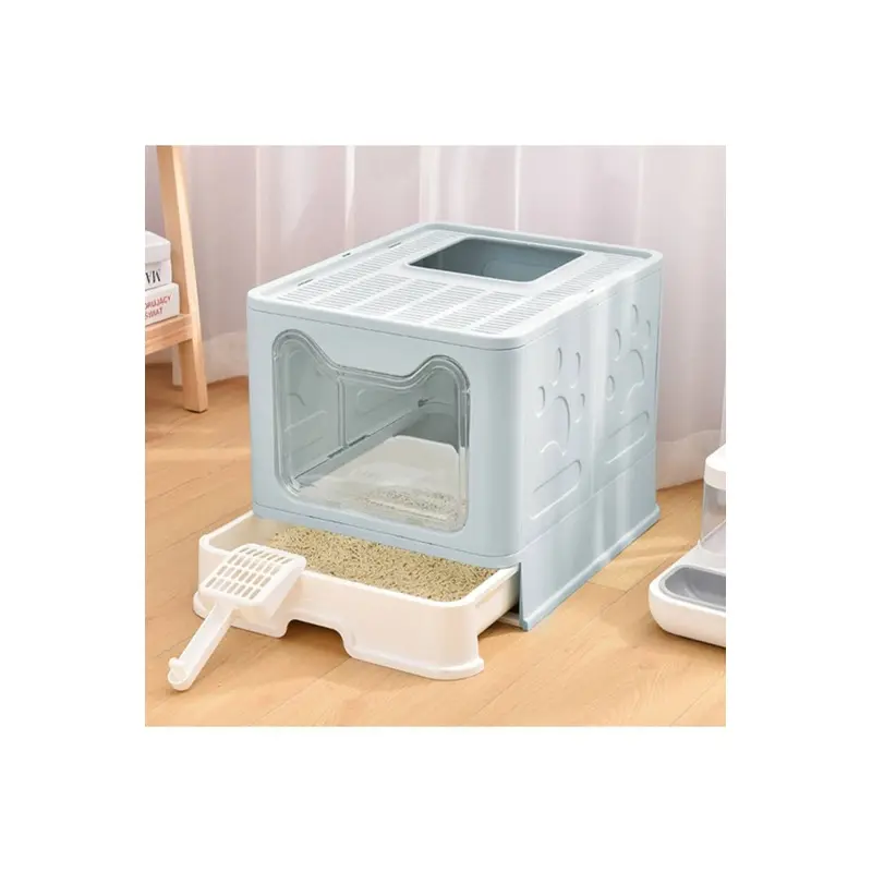 Living And Home Unisex Blue Top Exit Plastic Folding Cat Litter Box