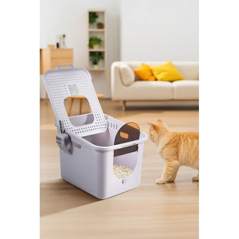 Living And Home Unisex Grey Detachable Enclosed Cat Litter Box