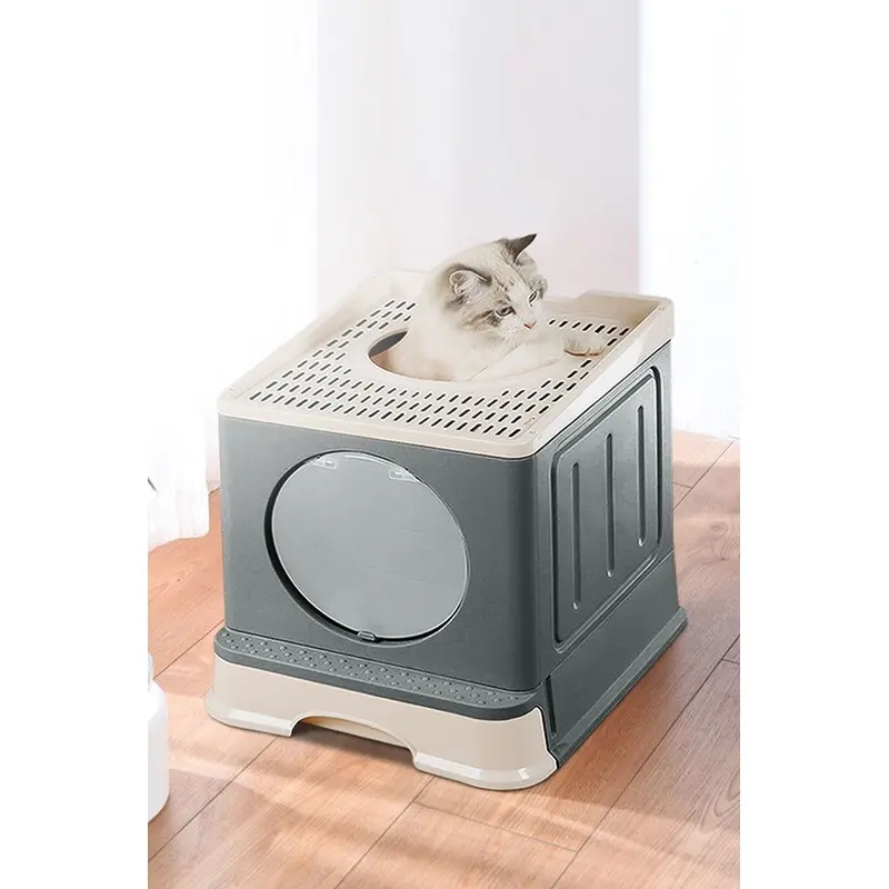 Living And Home Unisex Grey Fully Enclosed Folding Cat Litter Box