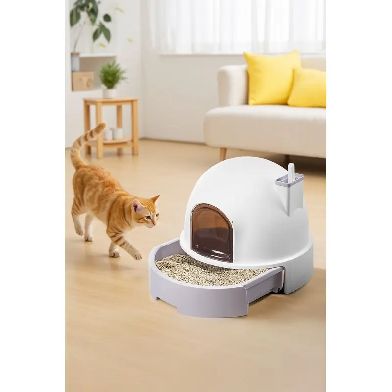 Living And Home Unisex White Large Enclosed Cat Litter Box