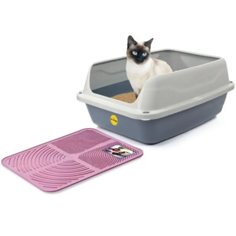 Cat Centre.direct Cat Centre Sonic Open Litter Tray With Tray Mat Grey/Pink