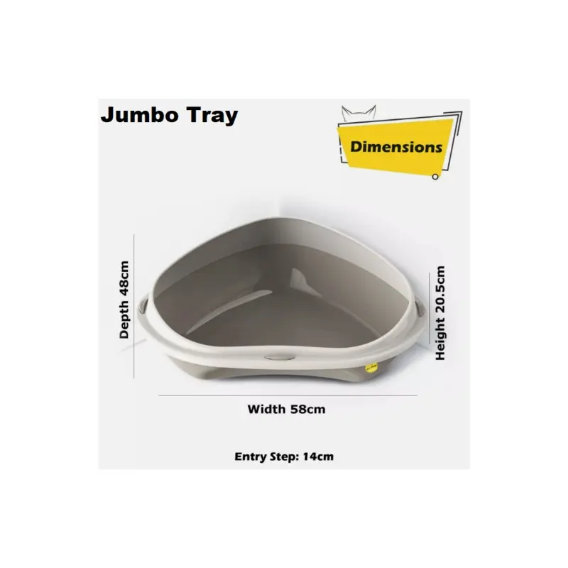Grey ( Corner Jumbo Tray) Cat Corner Litter Tray Or Jumbo Rim Pet Open Large