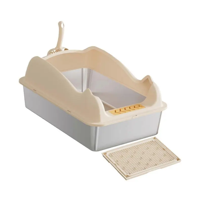 Light/Gray (Khaki) Cat Litter Box Indoor Cats With Scoop And Mat For Travel Bunny