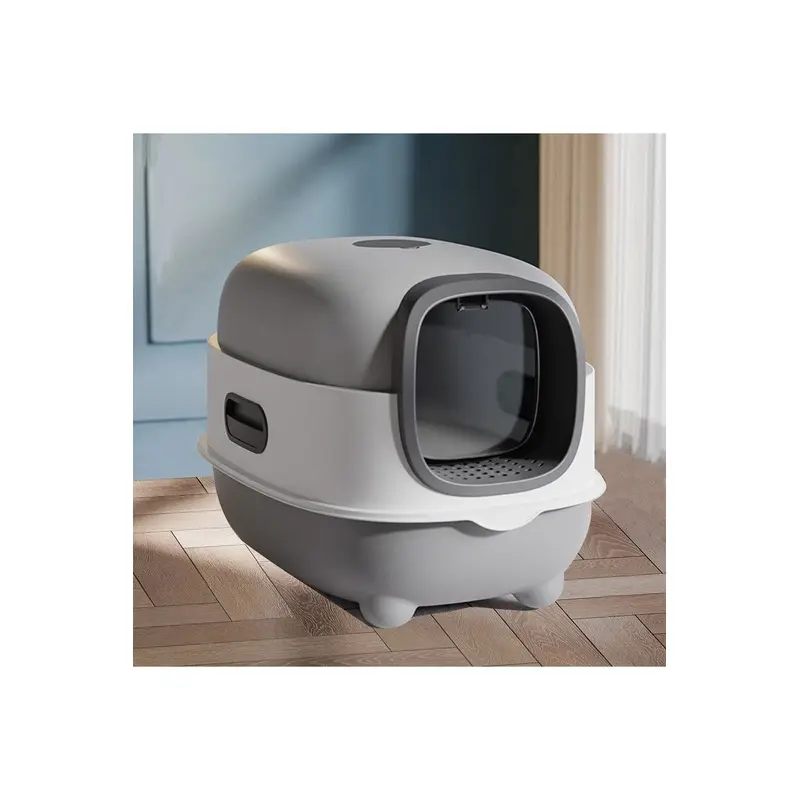Living And Home Unisex Grey Large Hooded Cat Toilet Litter Box With Uv Sterilization