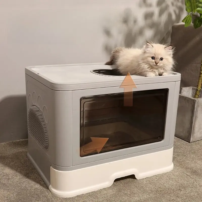 Voltsify Enclosed Folding Plastic Cat Litter Box With Scoop