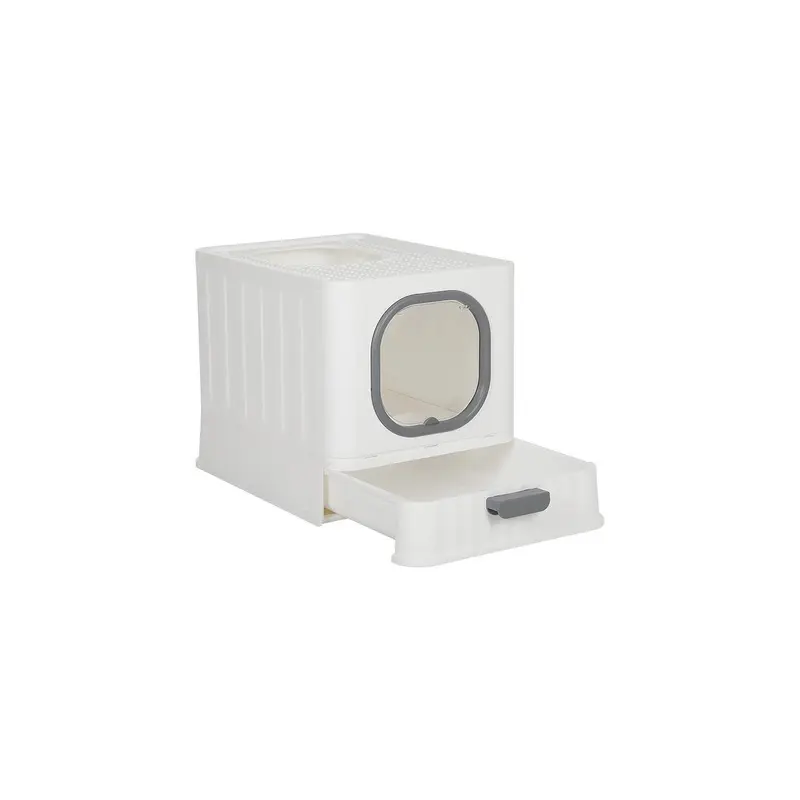 H&O Direct Unisex Grey Enclosed Folding Cat Litter Box Toilet With Scoop