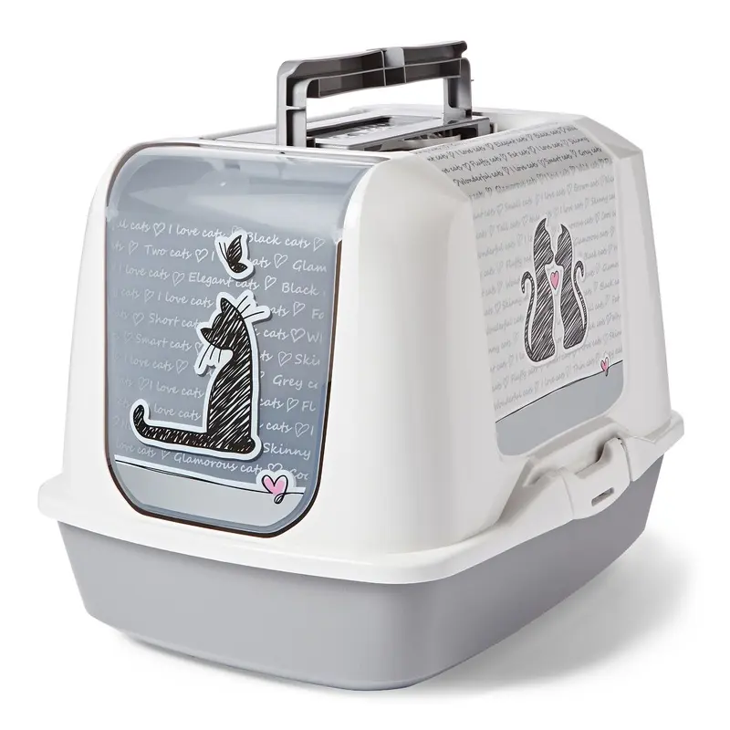 Pets At Home Cats In Love Printed Hooded Cat Litter Tray