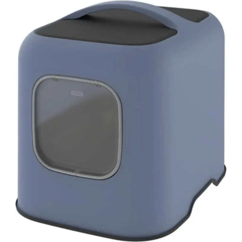 Rotho Cat Litter Box, Litter Tray With Hood And Scooper, Blue/Anthracite