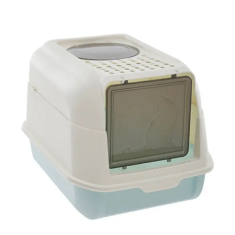 Darphe Hooded Cat Litter Box Enclosed Odour-Control Box With Scoop, Sky Blue