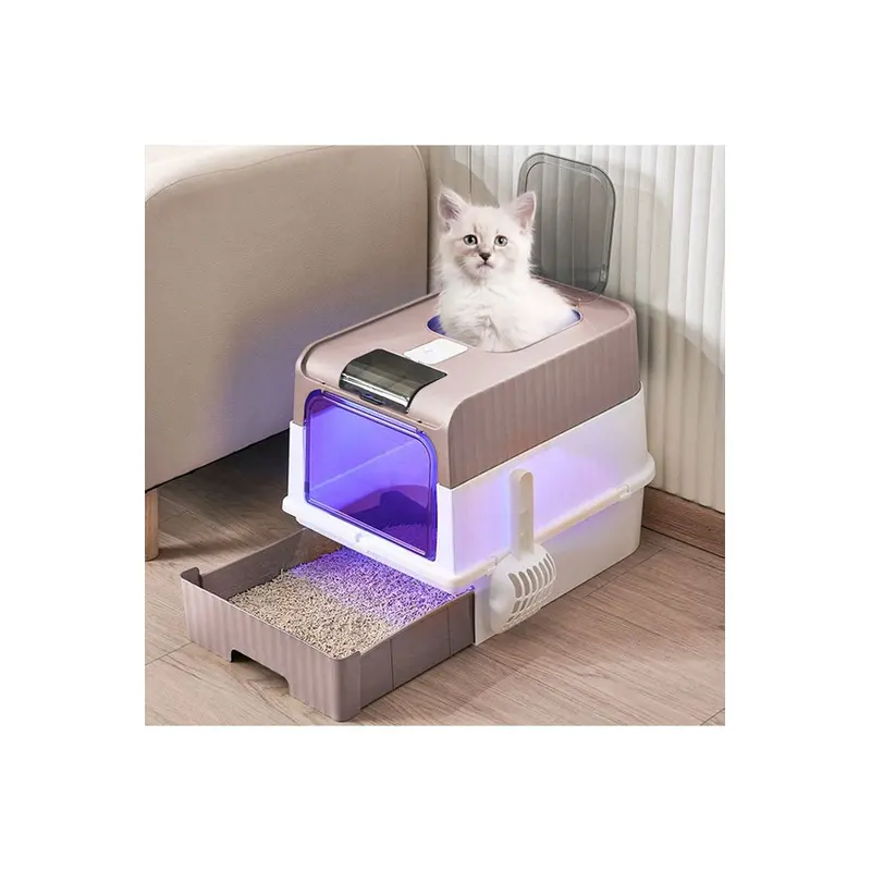 Living And Home Unisex Pink Fully Enclosed Cat Litter Box With Uv Sterilization