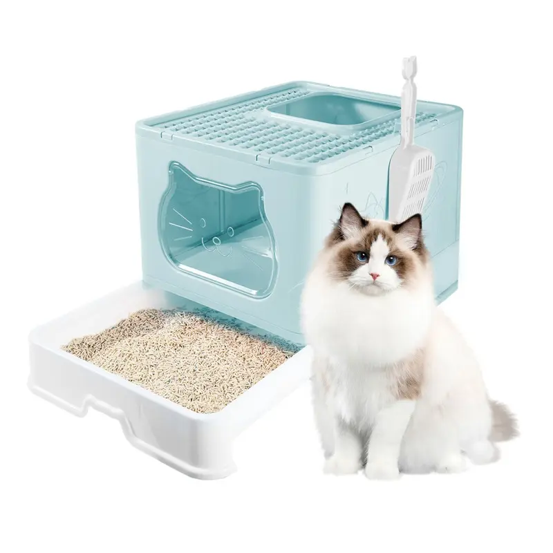 Blue (Blue) Plastic Cat Dog Litter Tray With Scoop Large