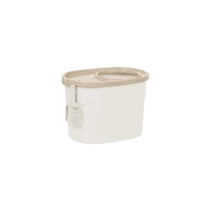 Iris Ohyama Beige Cat Litter Box With Scoop - Top Entry, Large