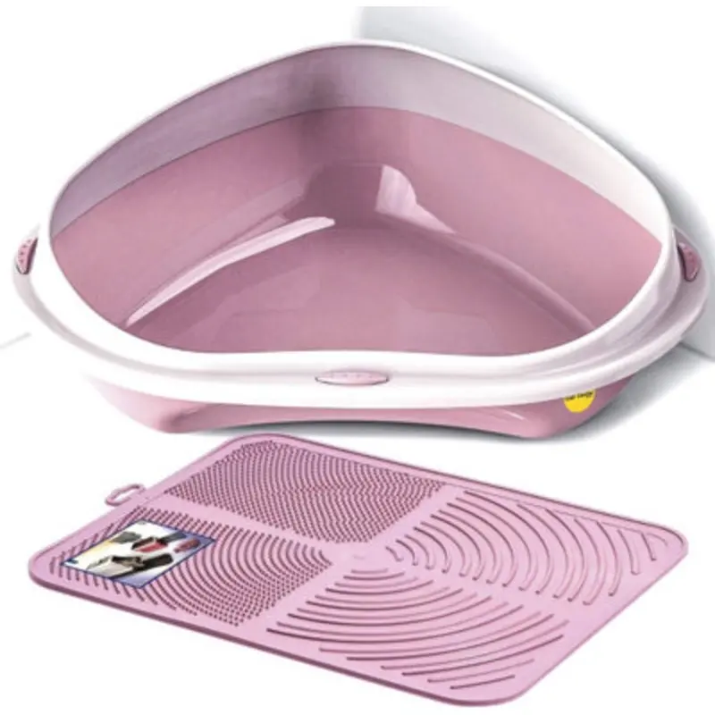 Cat Centre.direct Pink Cat Centre Corner Litter Tray With Nonslip Mat In Large