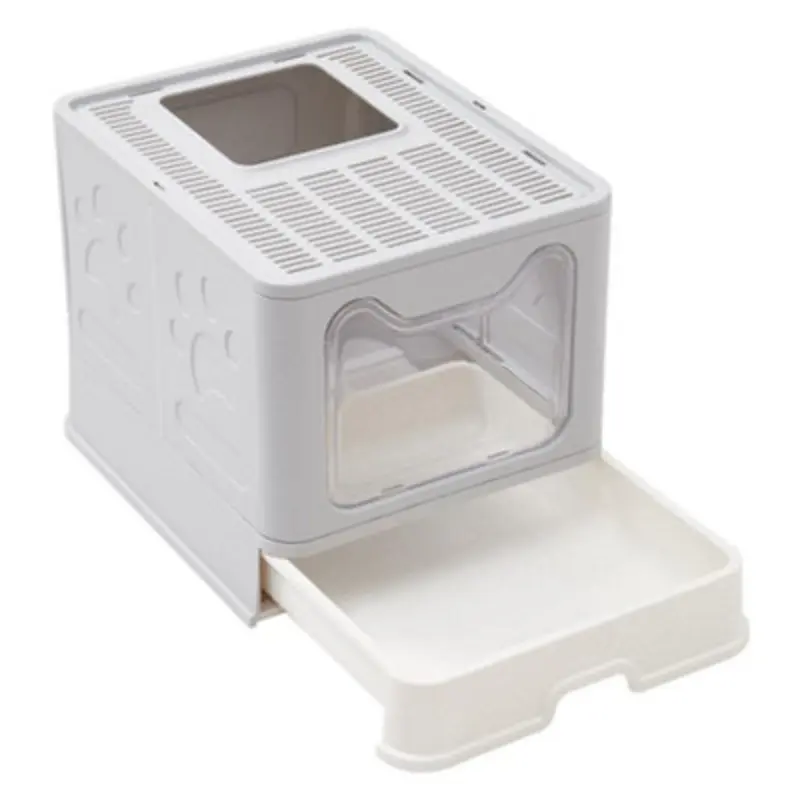 Darphe Grey Front-Entry Top-Opening Foldable Cat Litter Box, W X 50Cm D X 39Cm H 40Cm