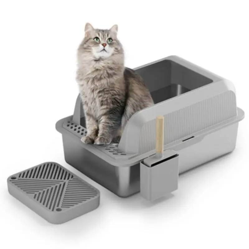 B&Q Montys Stainless Steel Cat Litter Tray With Front Step Small