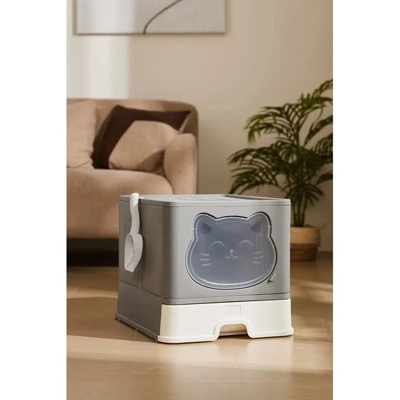 Living And Home Unisex Grey Hooded Odors Resistant Cat Litter Box