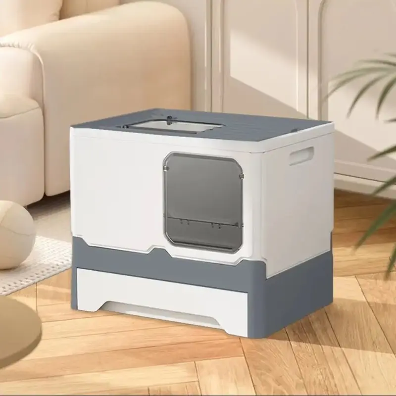 Livingandhome Grey Anti Splash Enclosed Cat Litter Box