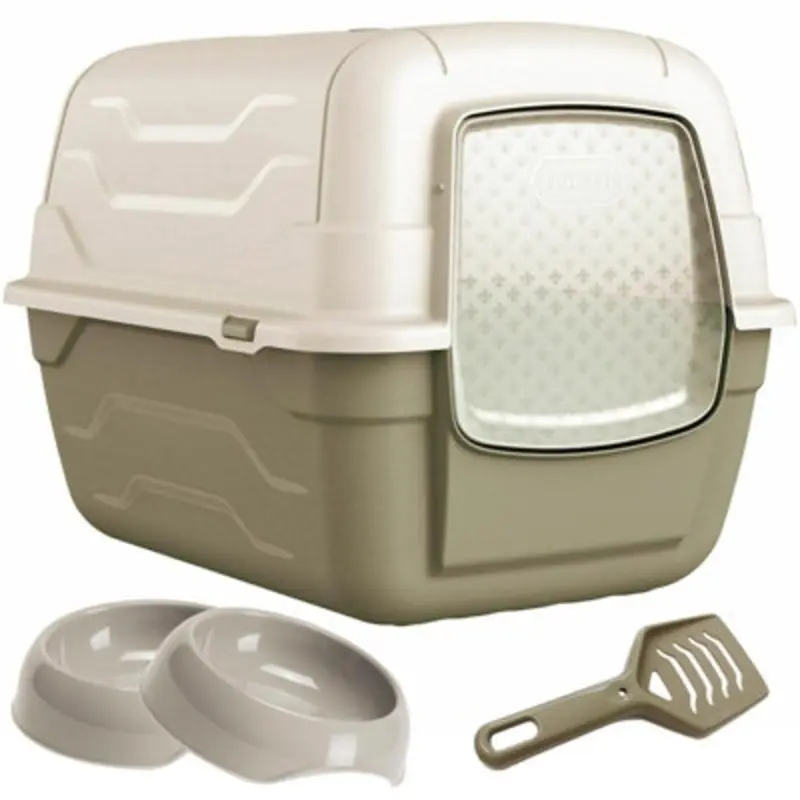 Cat Centre.direct Cat Centre Roto Litter Tray + 2 X Gusto Bowls 0.35L + Scoop Grey
