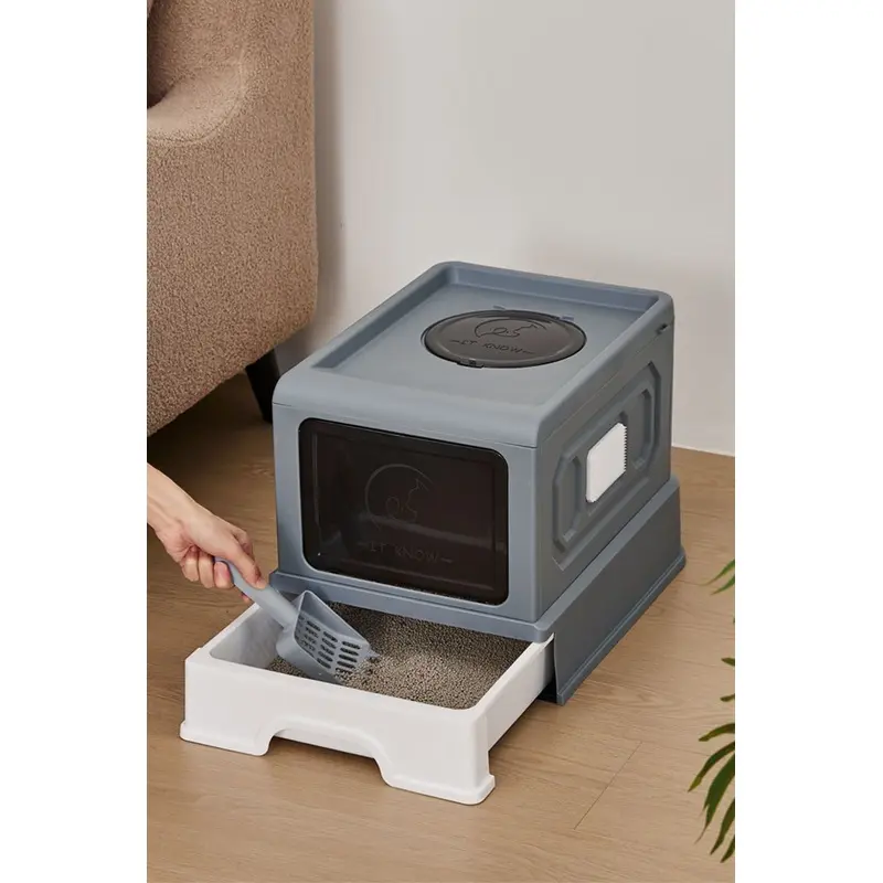 Living And Home Unisex Grey Large Anti-Splashing Cat Litter Box