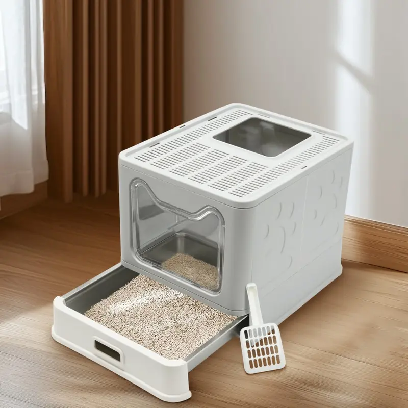 New Bingopaw Stainless Steel Tray Cat Litter Box With Front Entry Top