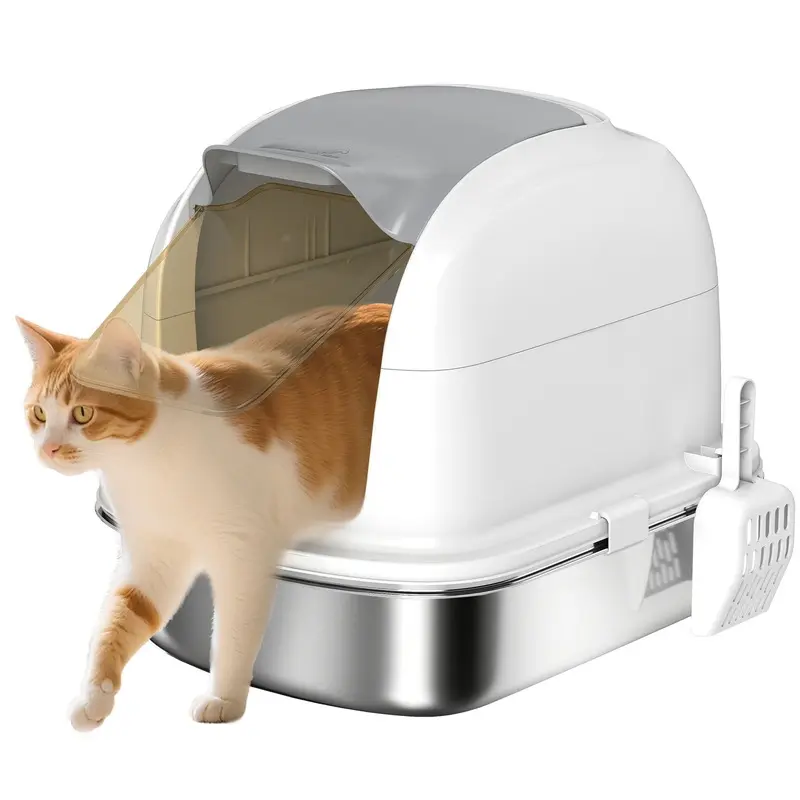PawHut Stainless Steel Cat Litter Tray with Lid  | TJ Hughes