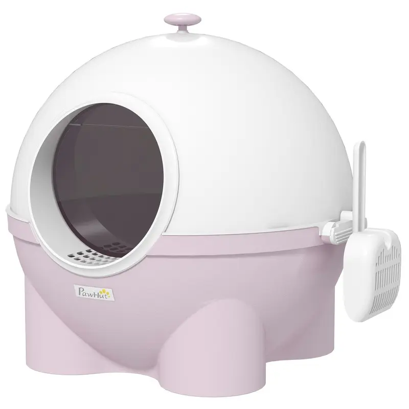 PawHut Large Cat Litter Box w/ Scoop - Front Entrance - 53 x 51 x 48cm - Pink  | TJ Hughes